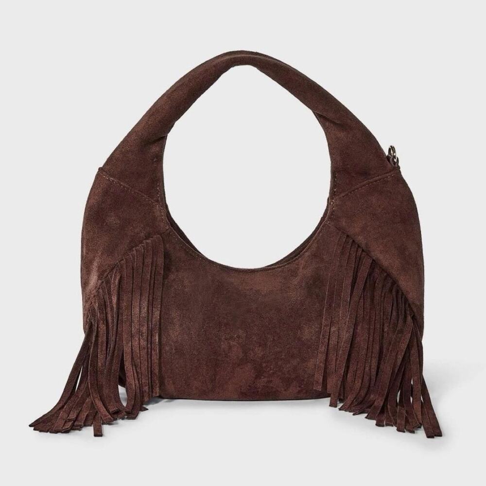 Nwt brown suede fringe shoulder bag western boho vibes